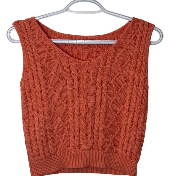 Shein orange cable knit sleeveless cropped sweater vest size 2 - Picture 2 of 4